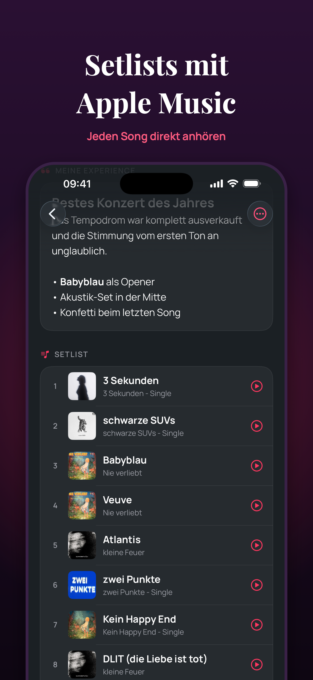 Setlist in ConcertJournal